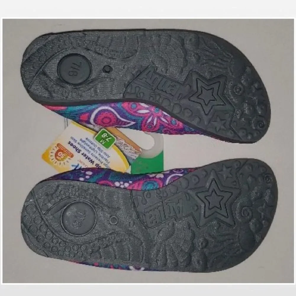 New Aqua Leisure Water Shoes Kid Size 7 8 Purple Floral Slip Ons